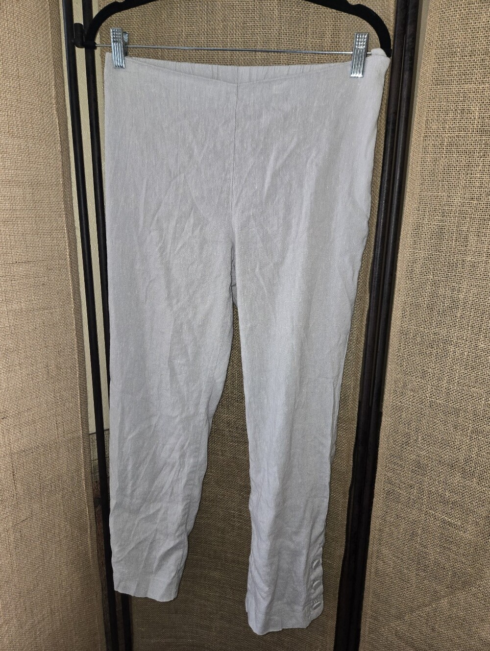 J. Jill Gray Women’s Pull-On Linen Blend Capris W/Button Detail Side Zip Size 8